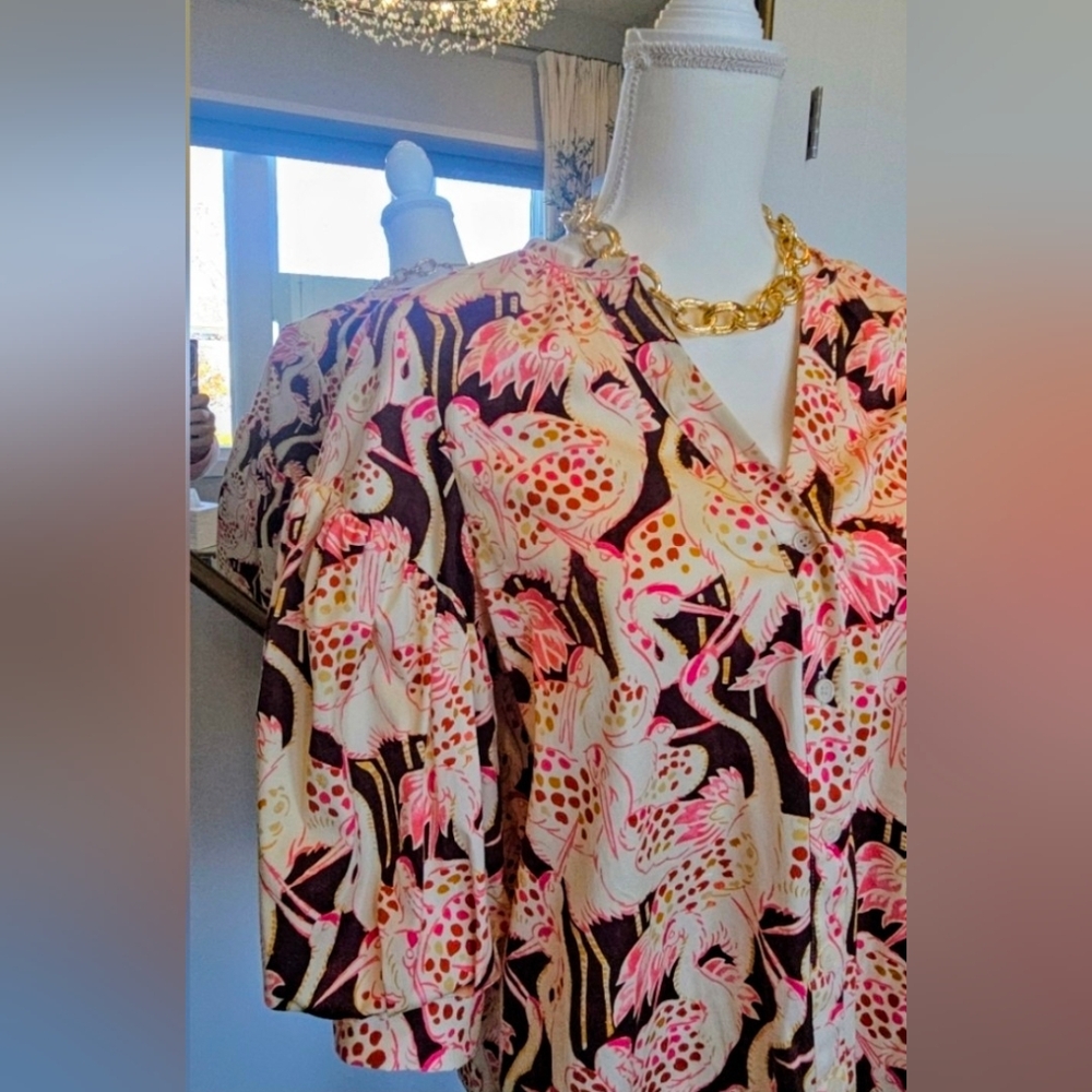 CROSBY by Mollie Burch Flamingo Print Blouse